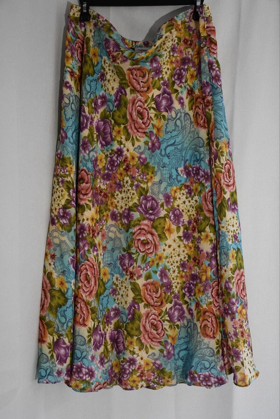 Coldwater Creek Multicolor Floral Lightweight Spring Maxi Skirt Lined Zip Sz 2X
